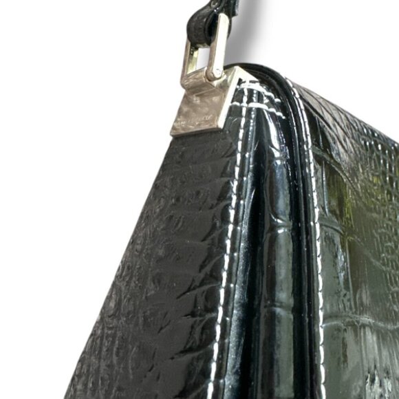 Y2K Liz Claiborne Black Crocodile Embossed Faux Leather Purse Shoulder Bag - Picture 3 of 16